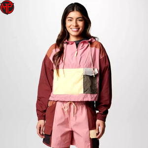 Custom Women's Plus Size Half Zip Oversized Polyester Windbreaker Tracksuit <b>Colour</b> Block Streetwear with Front Pocket Short <b>Set</b> - Product Image 1