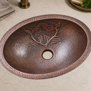 Vasque en cuivre artisanale à cuve unique, surface martelée mate rustique, facile à nettoyer, à un trou, pour salle de bain - Product Image 4