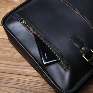 Classic Genuine Leather Laptop Messenger with Crossbody Strap Protective Portable Durable Office Use - Product Image 5