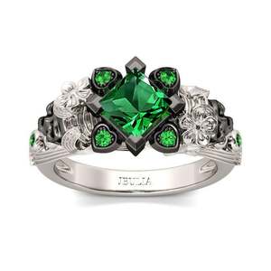 Jeulia Flower Design Princess Cut Sterling Silver <b>Skull</b> <b>Ring</b> - Product Image 2
