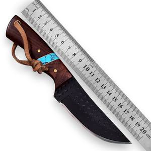 Couteau utilitaire à lame fixe en acier râpé avec revêtement en poudre, qualité industrielle, manche en bois, étui en cuir horizontal, lame pleine, pour la chasse - Product Image 1