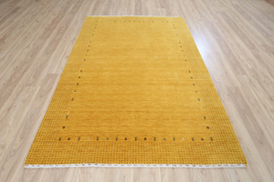 Alfombra Gabbeh de Lana Amarilla con Borde de Puntos, Estilo Bohemio, Alfombra para Sala de Estar, Decoración Acogedora para el Hogar - Product Image 3