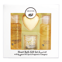 GLOSS ! Herz-Bade-Geschenkset Arganöl Spa Blumenduft Luxus für Frauen 100ml Duschgel Schaumbad Badekugel Glas
