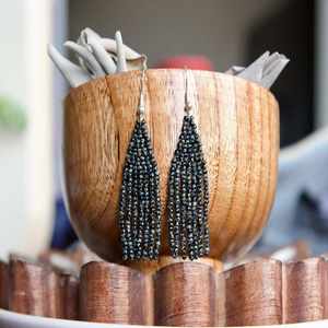 <b>Black</b> Seeds Beaded Brass Silver Plated <b>Earrings</b> Handmade <b>for</b> <b>Women</b> and Girls Wear in Wedding Party, Hldi, Mehendi Occasions - Product Image 4