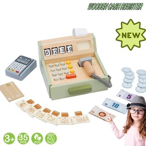 Simulazione finta gioco di denaro contante giocattoli supermercato <span class=keywords><strong>giocattolo</strong></span> in <span class=keywords><strong>legno</strong></span> registratori di <span class=keywords><strong>cassa</strong></span> per bambini - Product Image 2