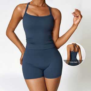 Ensemble de yoga pour femmes avec logo personnalisé, 2 pièces, soutien-gorge de sport élastique, pantalon de yoga de fitness, leggings extensibles à séchage rapide - Product Image 3