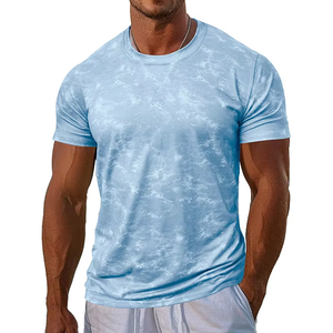 T-shirt de sport pour homme à manches courtes, coupe ajustée, décontracté, pour la salle de sport, avec logo sur le devant, motif uni, tissu tissé de 300 grammes - Product Image 3
