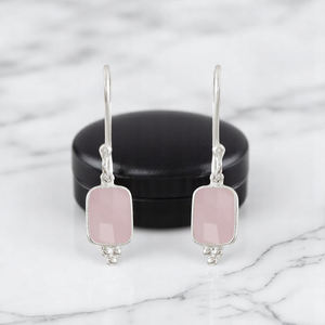 Wholesale 925 <b>Sterling</b> <b>Silver</b> Pink Chalcedony Rectangle <b>Earrings</b> Bezel <b>Set</b> Dangle Jewelry Women Bulk Fashion <b>Earrings</b> Supplier - Product Image 1