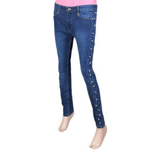 Pantalones Vaqueros con Perlas para Mujer - Azul - Product Image 3