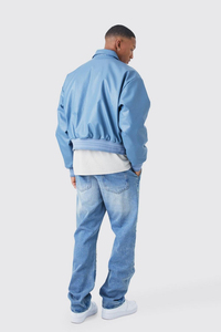 Blouson aviateur en cuir de mouton bleu pour homme, édition limitée, doublure en coton coupe-vent, design court, double glissière - Product Image 2