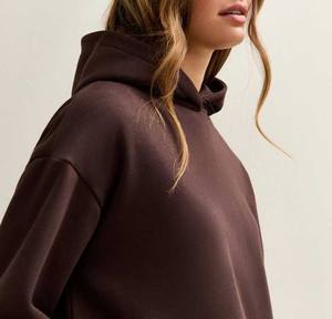 Sudadera con capucha ligera de mezcla de algodón para comodidad diaria Sudadera con capucha de estilo callejero para mujer con hombro caído relajado - Product Image 1