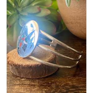Zuni Handmade Multi-Stone and Sterling <b>Silver</b> Micro-Inlay <b>Cuff</b> <b>Bracelet</b> Cultural Collectible Jewelry - Product Image 4