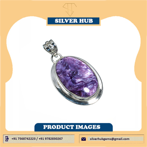 Pendentif ovale en charoïte naturelle serti clos en argent sterling 925, fait main pour femme, prix de gros – Nouvelle tendance, vente chaude - Product Image 4