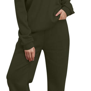 Vente en gros de survêtements de sport d'hiver pour femmes survêtements de jogging à manches longues col à demi-fermeture éclair ensembles respirants en coton solide 2026 - Product Image 3