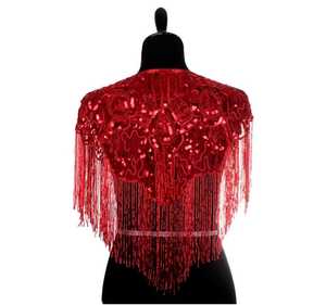 Hermosa capa burlesca con hebras de cuentas Lentejuelas sujeta el cuello Envoltura festiva para ocasiones en el club Silueta recta - Product Image 2