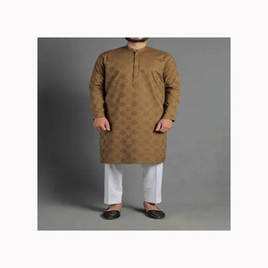 Vente en gros de robes kameez shalwar pour hommes en couleur unie vierge sur le design à l'encolure, bande et manche - Product Image 6