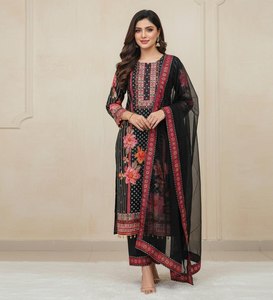 Conjunto de Fiesta para Mujer de Muselina Suave Pura de Primera Calidad, Color Lila Tradicional, Talla Grande, Bordado a Mano con Espejo Real y Encaje Elegante - Product Image 4