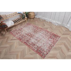3.2x5 ft Turkish Rug, <b>Red</b> Abstract Vintage <b>Wool</b> Rug - Product Image 3