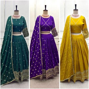 Beau dernier fil de tissu de soie de cinon pur avec séquence Lehenga Choli avec Dupatta - Product Image 6