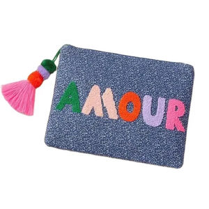 Hiba Enterprises elegante Mini bolso de lujo con cremallera único hecho a mano con cuentas Día de San Valentín AMOUR bordado costura - Product Image 1