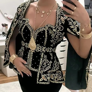 New Designer Gold Zari Embroidery on Black Jacket- Karakou Dress with Veil Trail & Belt On Velvet Fabric for Party/wedding=2025 - Product Image 1