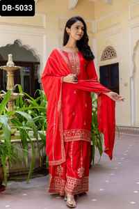 Vêtements ethniques indiens fantaisie Chinon matériel Salwar Kameez costume avec broderie séquence conception travail avec travail lourd Dupatta ensemble - Product Image 6