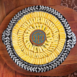 Vente en gros Plateau de service traditionnel du Ramadan avec incrustation de vadrouille Plateau élégant en nacre pour dattes, fruits et occasions spéciales - Product Image 4