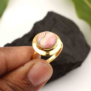 Latest Design 10mm Pink Rhodochrosite <b>Eternity</b> Vermeil <b>Ring</b> 925 <b>Sterling</b> <b>Silver</b> 18K Gold Plating Trendy Women's Wedding Party - Product Image 5