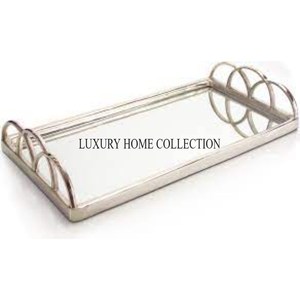 Antique-finished decorative metal glass <b>mirror</b> <b>tray</b> <b>with</b> premium aesthetics for sophisticated home styling and events - Product Image 5