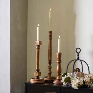 Mid Century Modern Solid Wood 3 Branch Pillar Candle Holder Triple Candelabra For Dining <b>Table</b> Centerpiece Wedding Home Decor - Product Image 3