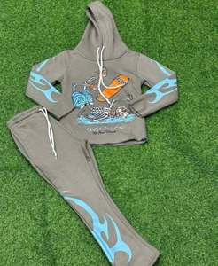 Men's Heavyweight 100% Cotton Distressed Hoodie Tracksuit High Quality Customized Screen Printing Long Sleeve Sweatsuit Winter - Product Image 4