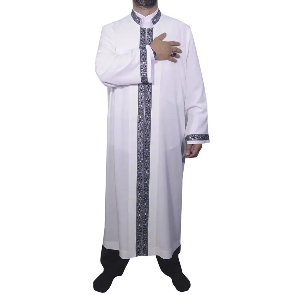 New Muslim clothes long-sleeved embroidery men's six-color middle eastern robe abaya jalabeya Saudi Imam jubbah