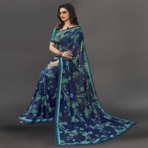 Saree en Georgette pour femmes indiennes avec dentelle pour un usage quotidien décontracté Fête de mariage disponible pour l'exportation mondiale au prix de gros - Product Image 3