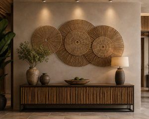 Ensemble de 6 décorations murales tissées Lavihex Co, en fibres naturelles organiques, art mural abstrait géométrique moderne, paniers muraux décoratifs - Product Image 1