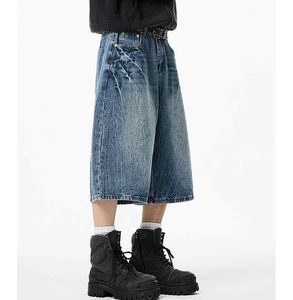 กางเกงยีนส์ขาสั้นทรงแบ็กกี้สไตล์วินเทจเอวสูงปักลายใหม่ล่าสุดสำหรับฤดูร้อน  ออกแบบโลโก้ของคุณเองได้สำหรับผู้ชาย - Product Image 2