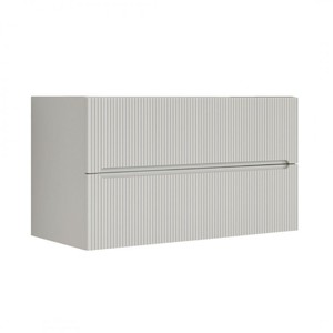 Lavandino in resina per armadietti in cotone bianco da 90 cm e specchio in stile argilla con composizione da bagno a colonna - Product Image 2