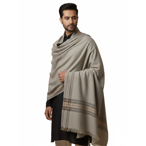 Traditional Striped Winter Lohi for <b>Men</b>-<b>Grey</b> Ethnic <b>Scarf</b> - Product Image 4