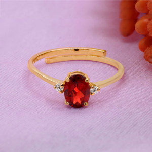 18k Yellow <b>Gold</b> Plated 925 Sterling Silver Real Garnet Gemstone <b>Ring</b> With <b>Cubic</b> <b>Zirconia</b> Accents For Engagement Wedding <b>Rings</b> - Product Image 1
