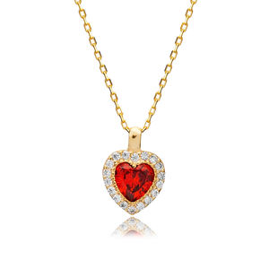 Granate CZ corazón encanto turco hecho a mano al por mayor 925 Collar de plata colgante joyería fina - Product Image 1
