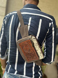 Nuevo estilo occidental Hair On Hide Tooled Fur Leather Unisex Chest Utility Bags Bolso de mensajero de cuero de piel Premium de alta calidad - Product Image 4