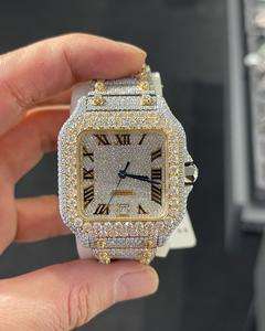 Reloj de diamantes Real VVS Moissanite, caja de oro amarillo de 5mm de espesor completo para hielo, cuarzo automático mejorado, acero inoxidable antiguo - Product Image 1