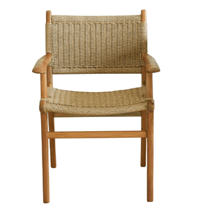 Modern Natural Teak Frame <b>Dining</b> <b>Chair</b> with Handwoven <b>Rattan</b> Seat and Backrest Eco-Friendly for Apartment Use - Product Image 3