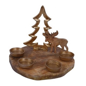 Ciervo de aluminio superventas de calidad superior y 4 T-oro claro acabado en anillo de madera hecho a mano nuevo diseño decoración de portavelas - Product Image 6