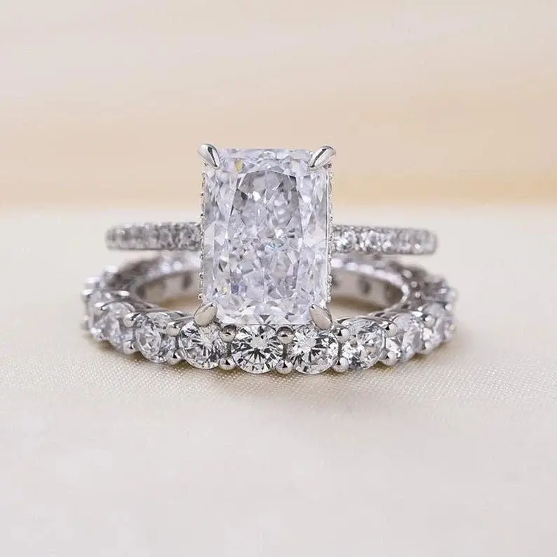 3 CT Radiant Lab Grown Diamond Engagement Ring Set 14K White Gold Wedding Bridal Ring Set Anniversary Gift For Women