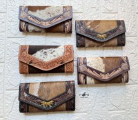 Pochette en cuir de vachette, portefeuille sculpté à la main, multi-usages, cuir western, nouvelle pochette élégante pour femmes