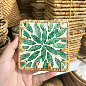 Handmade <b>Rattan</b> Coaster Using Mother of Pearl <b>Sheet</b> Mosaic Direct Factory Wholesale Custom Logo Vietnam - Product Image 4
