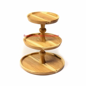 Modern 2 Tier <b>Wooden</b> Dessert Stand With Handle Acacia Wood <b>Cake</b> Cupcake Serving Tray For Parties Weddings And Home Decor - Product Image 4