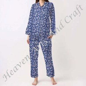 Ensemble de pyjama en coton à imprimé floral bohème pour femme Printemps/Été Floral/Caractère/Lettre/Motif/Vacances/Motif cocotier - Product Image 4