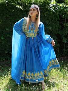 Vestido afgano tradicional de alta calidad para mujer, manga larga, bordado a mano, Ropa Étnica, patrón de volantes, decoración al por mayor - Product Image 3