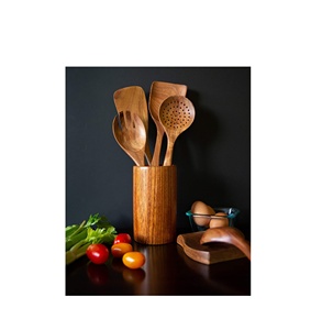 Soporte de madera para cuchara para el hogar y restaurantes, accesorios de Acacia Natural para cocinar, con 4 ranuras y corazones - Product Image 5